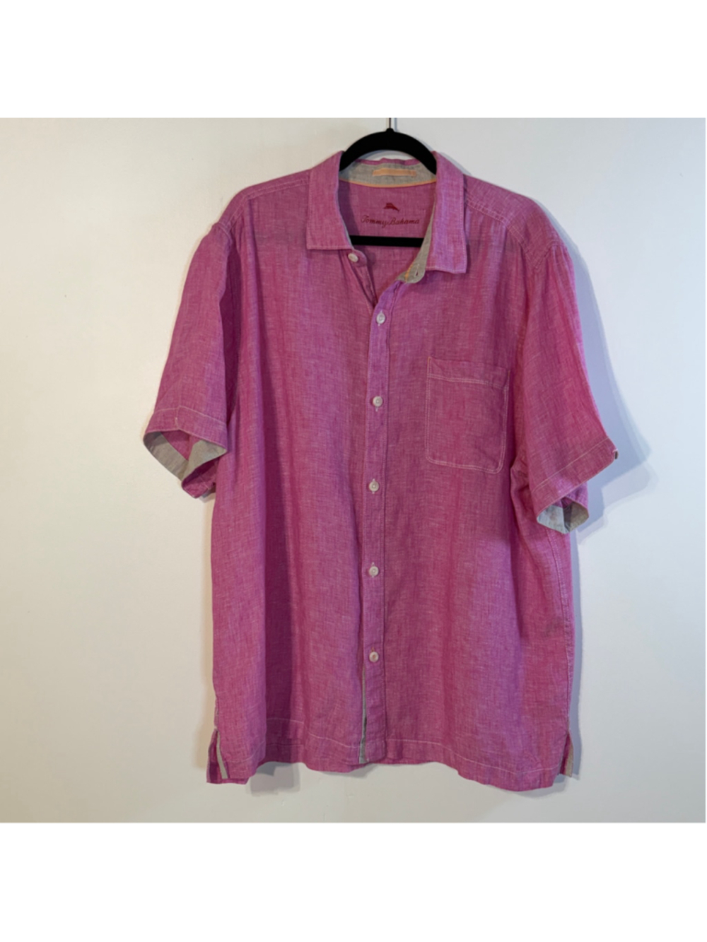 Tommy Bahama 100% Linen Short Sleeve Button Up Shirt Pink Men's Size XL